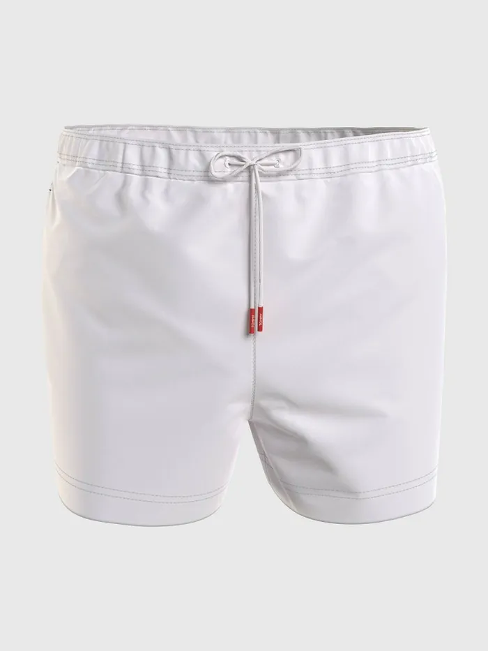 Tommy Hilfiger Mid Length Drawstring Swim Shorts White Mens Swimwear Popular