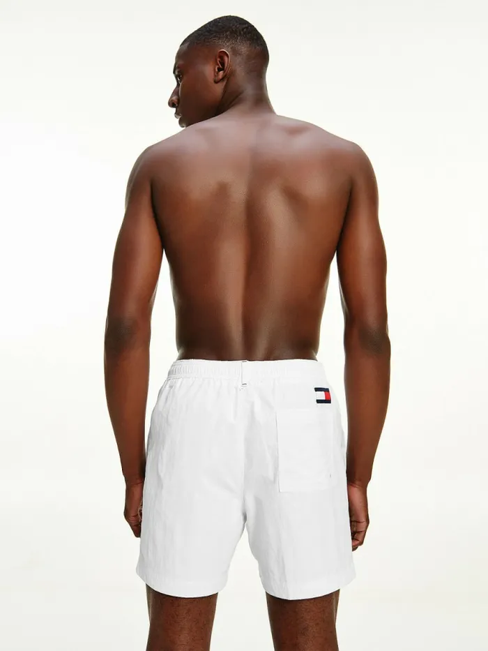 Tommy Hilfiger Mid Length Drawstring Swim Shorts White Mens Swimwear Popular