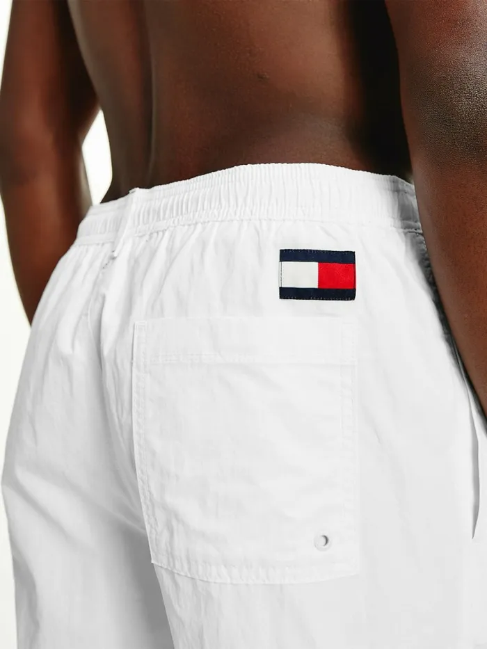 Tommy Hilfiger Mid Length Drawstring Swim Shorts White Mens Swimwear Popular