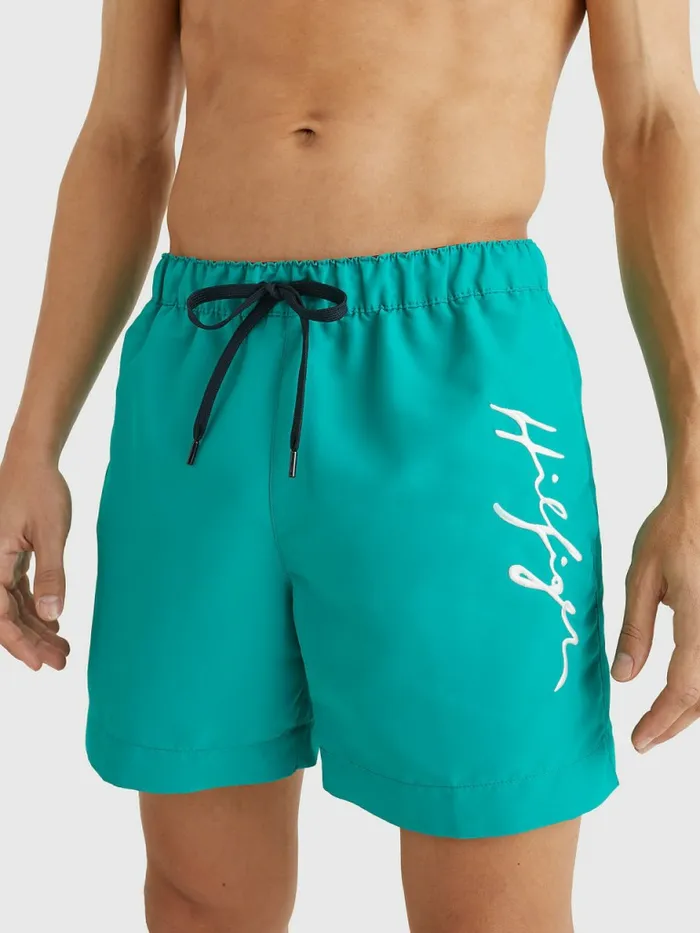 Tommy Hilfiger Mid Length Signature Logo Swim Shorts Maui Green Mens Swimwear Gift Ideas Tommy Hilfiger Mid Length Signature Logo Swim Shorts Maui Green Mens Swimwear Gift Ideas
