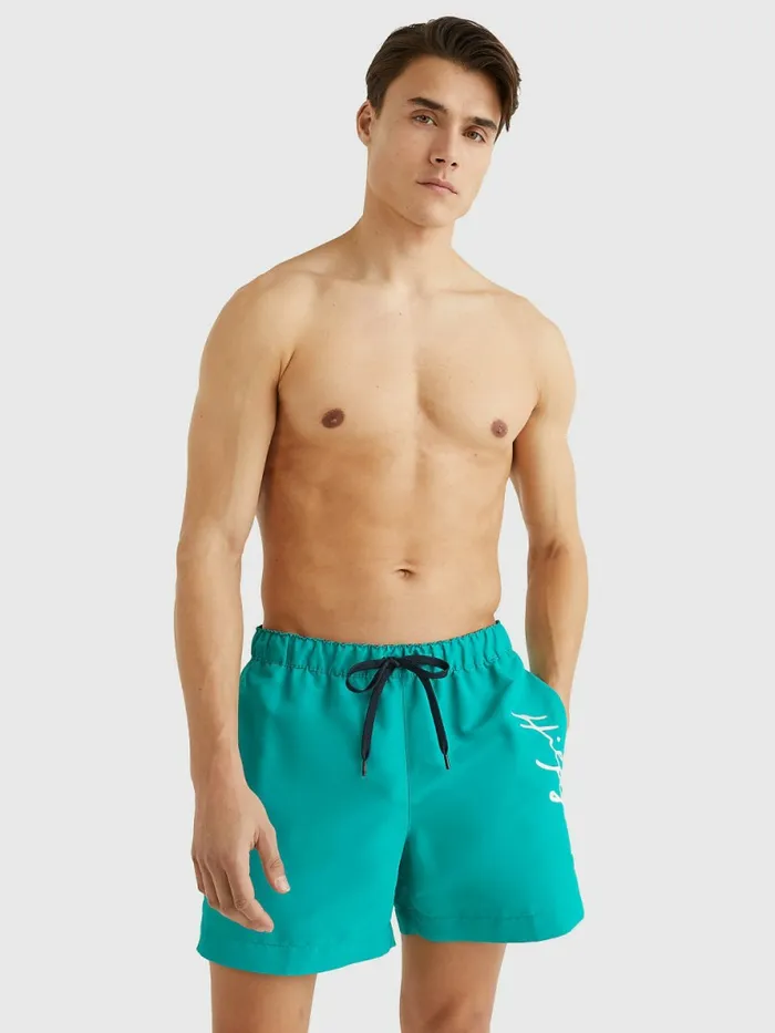 Tommy Hilfiger Mid Length Signature Logo Swim Shorts Maui Green Mens Swimwear Gift Ideas