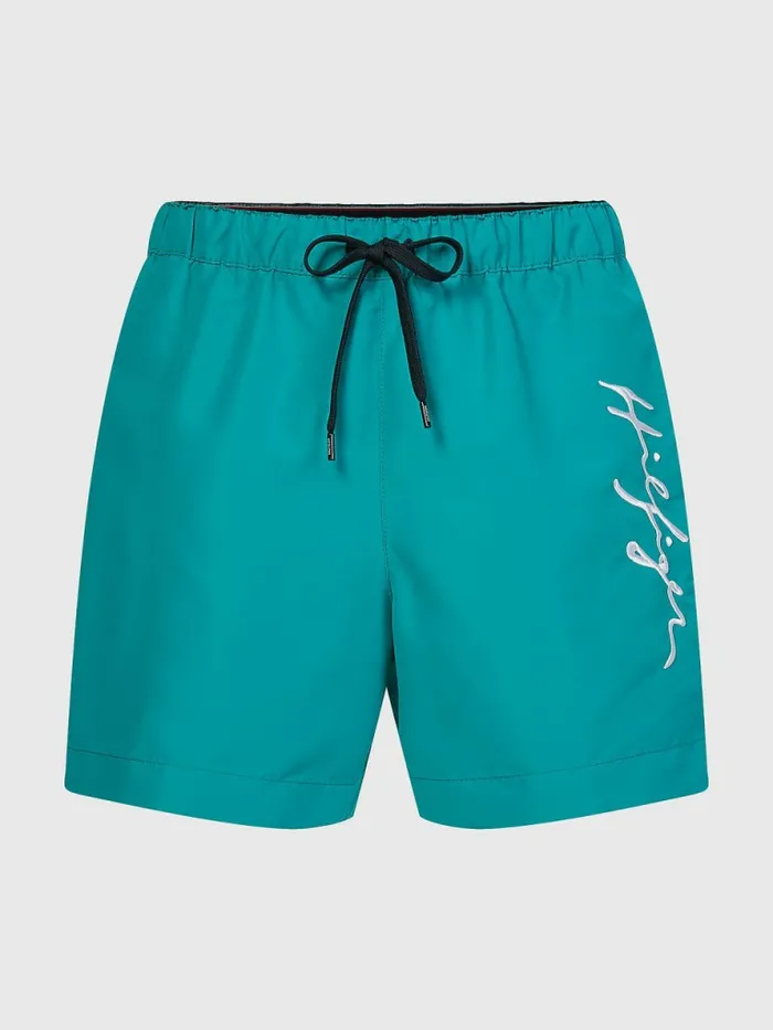 Tommy Hilfiger Mid Length Signature Logo Swim Shorts Maui Green Mens Swimwear Gift Ideas