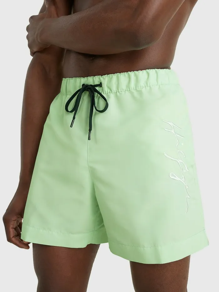 Tommy Hilfiger Mid Length Signature Logo Swim Shorts Opal Green Mens Swimwear Sale Tommy Hilfiger Mid Length Signature Logo Swim Shorts Opal Green Mens Swimwear Sale