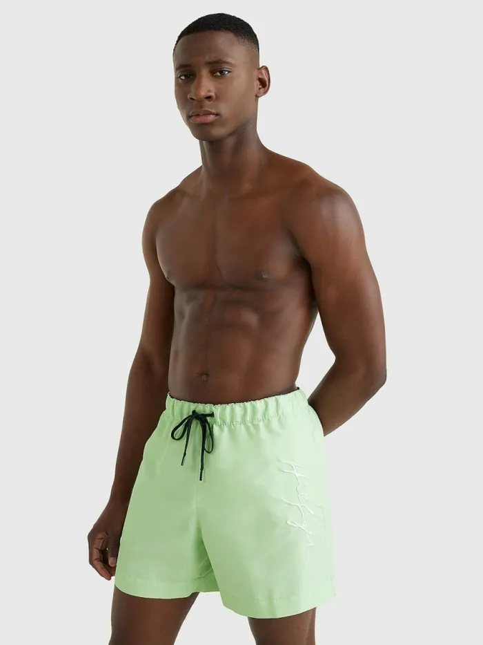 Tommy Hilfiger Mid Length Signature Logo Swim Shorts Opal Green Mens Swimwear Sale