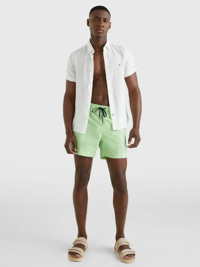 Tommy Hilfiger Mid Length Signature Logo Swim Shorts Opal Green Mens Swimwear Sale