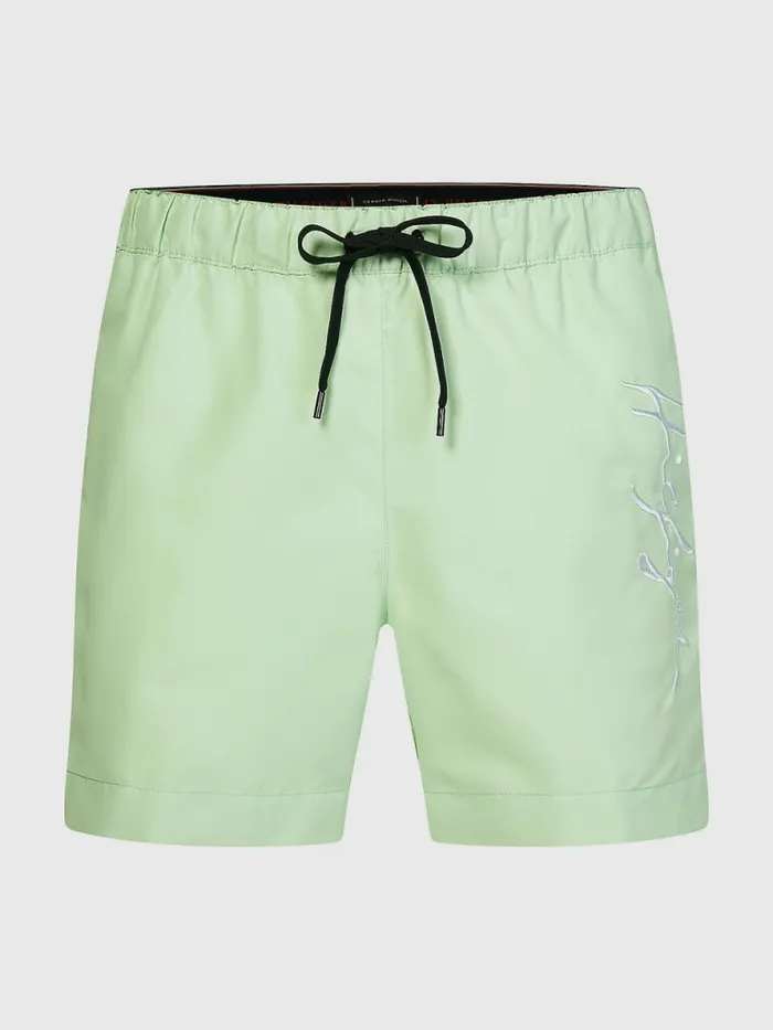 Tommy Hilfiger Mid Length Signature Logo Swim Shorts Opal Green Mens Swimwear Sale