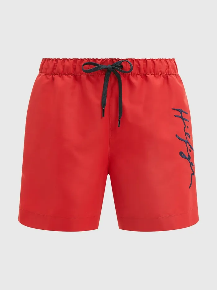 Tommy Hilfiger Mid Length Signature Logo Swim Shorts Primary Red Mens Swimwear Gift Ideas
