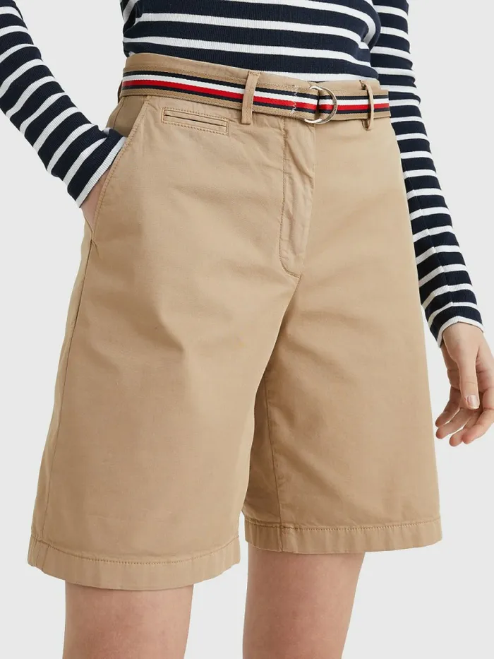Tommy Hilfiger Mid Rise Chino Shorts Beige Womens Shorts Online