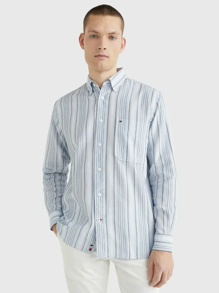 Tommy Hilfiger Mixed Stripe Oxford Shirt Daybreak BlueMulti Mens Shirts Popular Tommy Hilfiger Mixed Stripe Oxford Shirt Daybreak BlueMulti Mens Shirts Popular