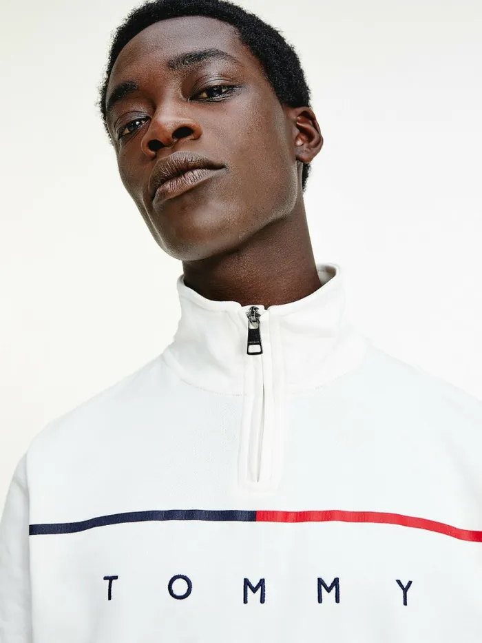 Tommy Hilfiger Mock Turtleneck Sweatshirt Ecru Mens Sweatshirts and Hoodies Gift 4 You