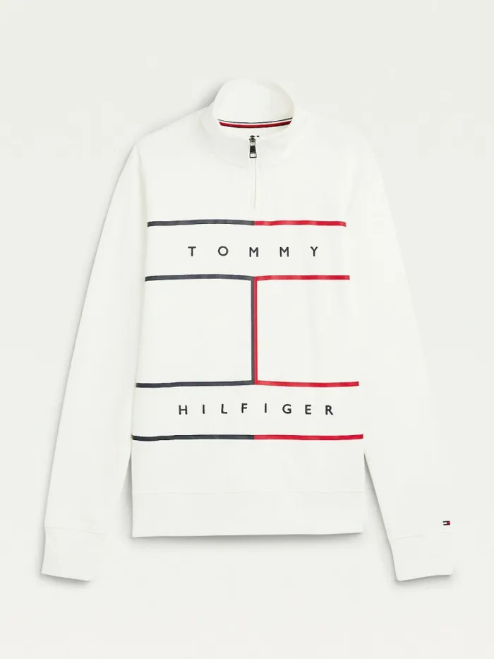 Tommy Hilfiger Mock Turtleneck Sweatshirt Ecru Mens Sweatshirts and Hoodies Gift 4 You