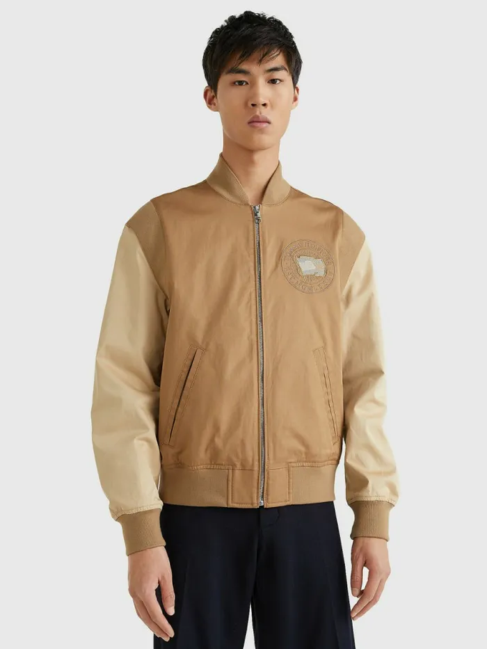 Tommy Hilfiger Modern ColourBlocked Varsity Jacket Basket Brown Mens Coats and Jackets Popular Tommy Hilfiger Modern ColourBlocked Varsity Jacket Basket Brown Mens Coats and Jackets Popular