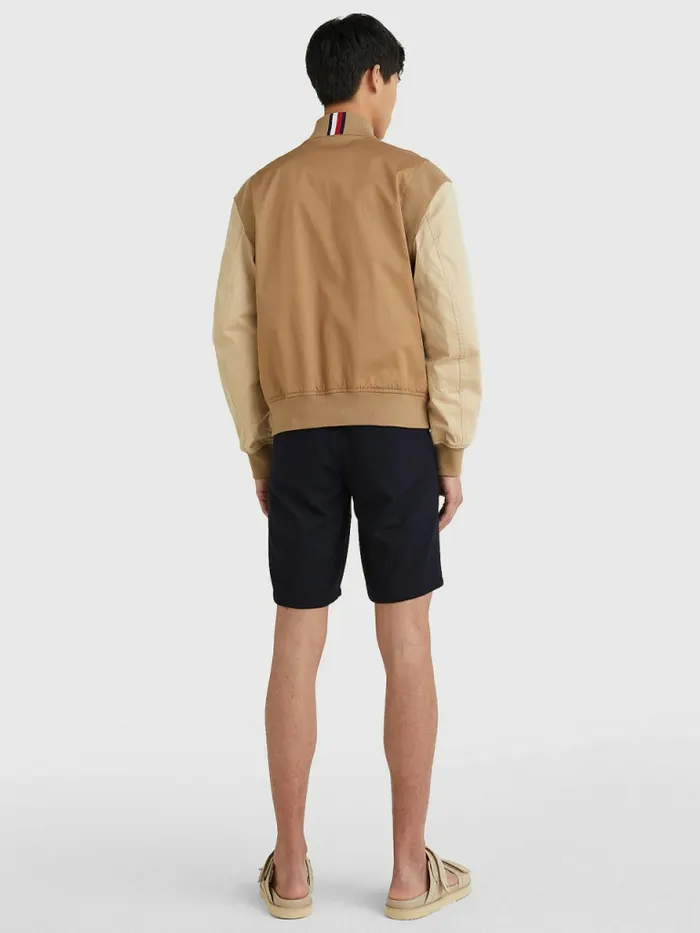 Tommy Hilfiger Modern ColourBlocked Varsity Jacket Basket Brown Mens Coats and Jackets Popular