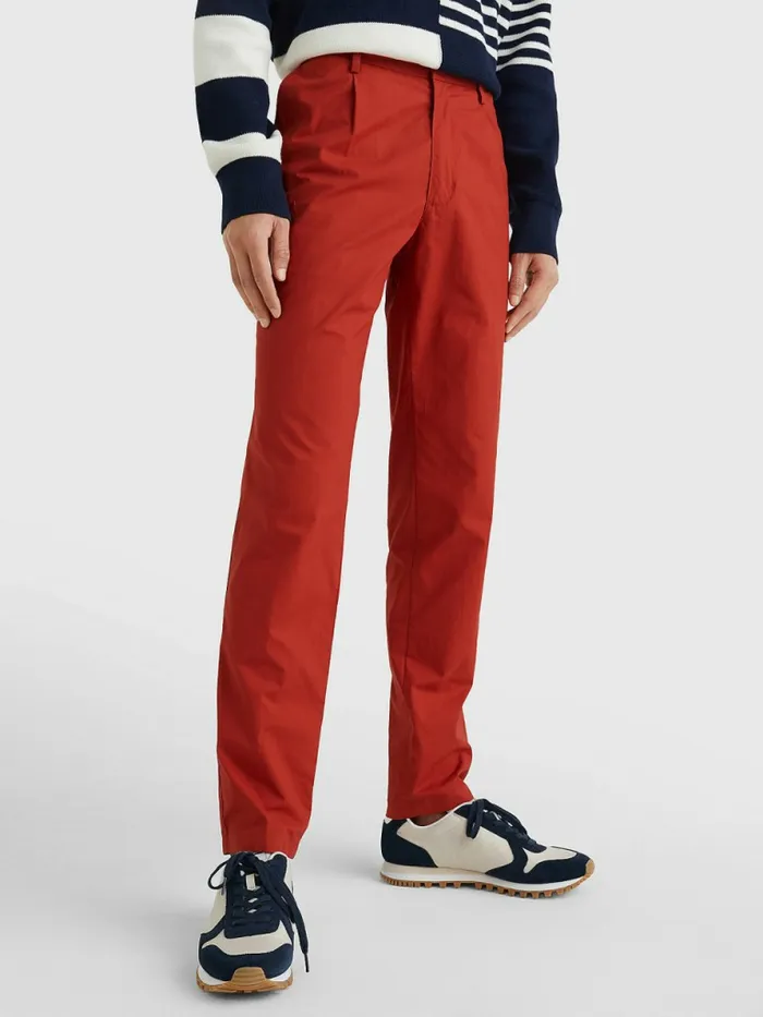 Tommy Hilfiger Modern Relaxed Fit Poplin Chinos Cinnabar Red Mens Trousers