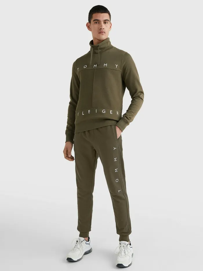 Tommy Hilfiger Mono Flag Mock Turtleneck Sweatshirt Army Green Mens Sweatshirts and Hoodies On Sale
