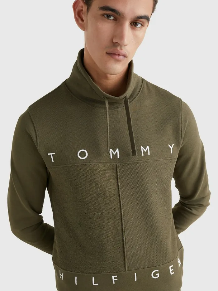 Tommy Hilfiger Mono Flag Mock Turtleneck Sweatshirt Army Green Mens Sweatshirts and Hoodies On Sale