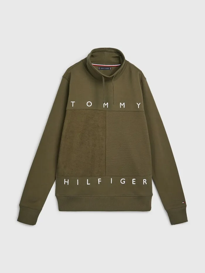 Tommy Hilfiger Mono Flag Mock Turtleneck Sweatshirt Army Green Mens Sweatshirts and Hoodies On Sale