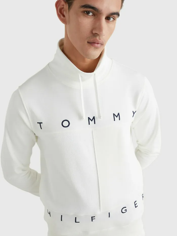 Tommy Hilfiger Mono Flag Mock Turtleneck Sweatshirt Ecru Mens Tracksuits Gift 4 You