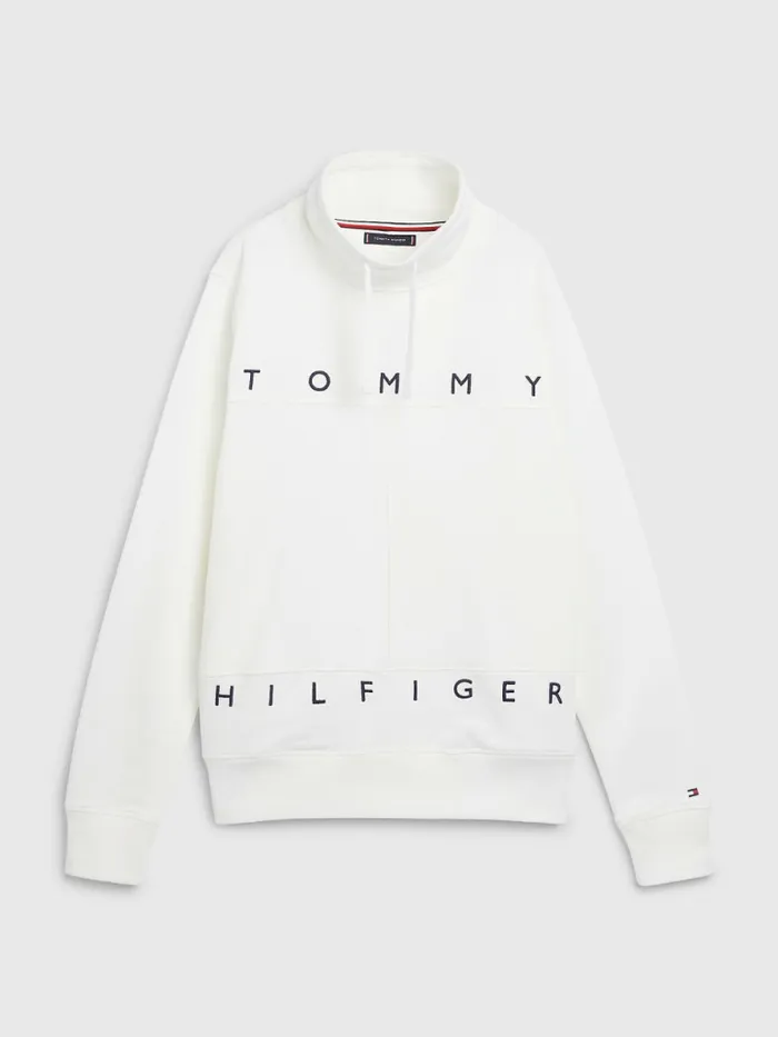 Tommy Hilfiger Mono Flag Mock Turtleneck Sweatshirt Ecru Mens Tracksuits Gift 4 You