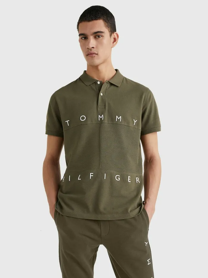 Tommy Hilfiger Mono Flag Polo Army Green Mens Polo Shirts Online
