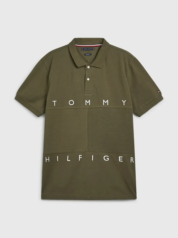 Tommy Hilfiger Mono Flag Polo Army Green Mens Polo Shirts Online