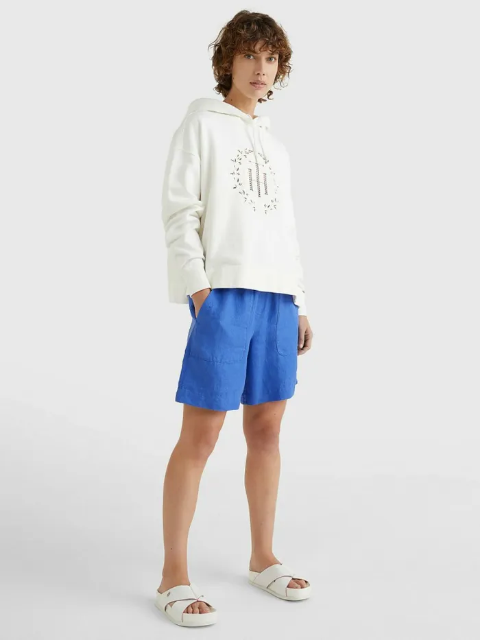 Tommy Hilfiger Monogram Appliqu Relaxed Fit Hoody Ecru Womens Sweatshirts and Hoodies For Sale