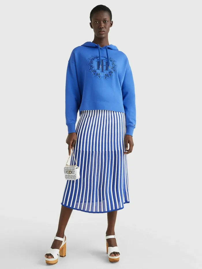 Tommy Hilfiger Monogram Appliqu Relaxed Fit Hoody Verona Blue Womens Sweatshirts and Hoodies Casaul