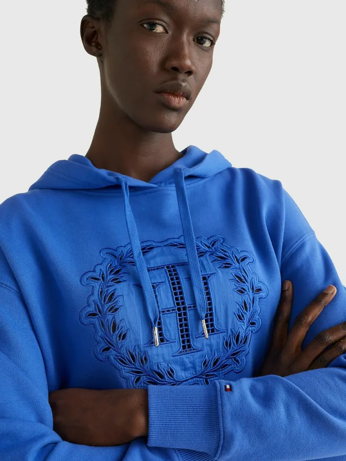 Tommy Hilfiger Monogram Appliqu Relaxed Fit Hoody Verona Blue Womens Sweatshirts and Hoodies Casaul