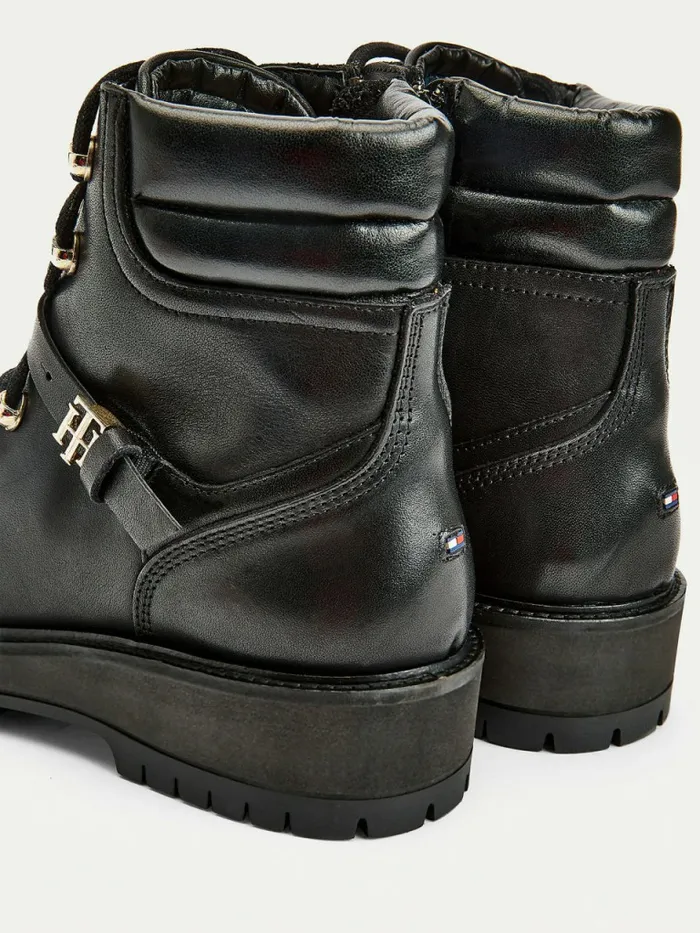 Tommy Hilfiger Monogram Buckle Cleat Ankle Boots Black Womens Boots On Sale