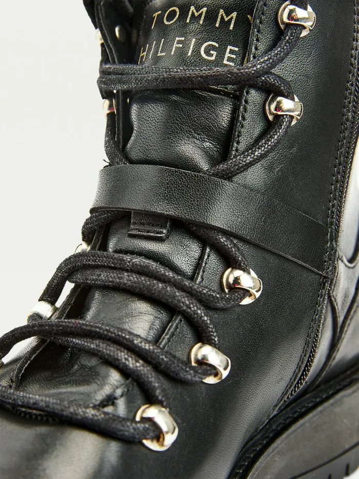Tommy Hilfiger Monogram Buckle Cleat Ankle Boots Black Womens Boots On Sale