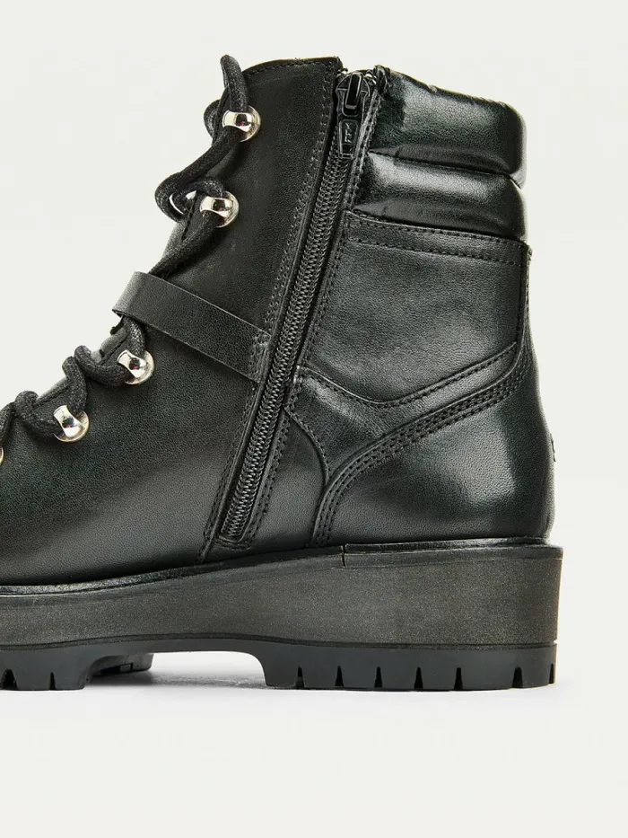 Tommy Hilfiger Monogram Buckle Cleat Ankle Boots Black Womens Boots On Sale