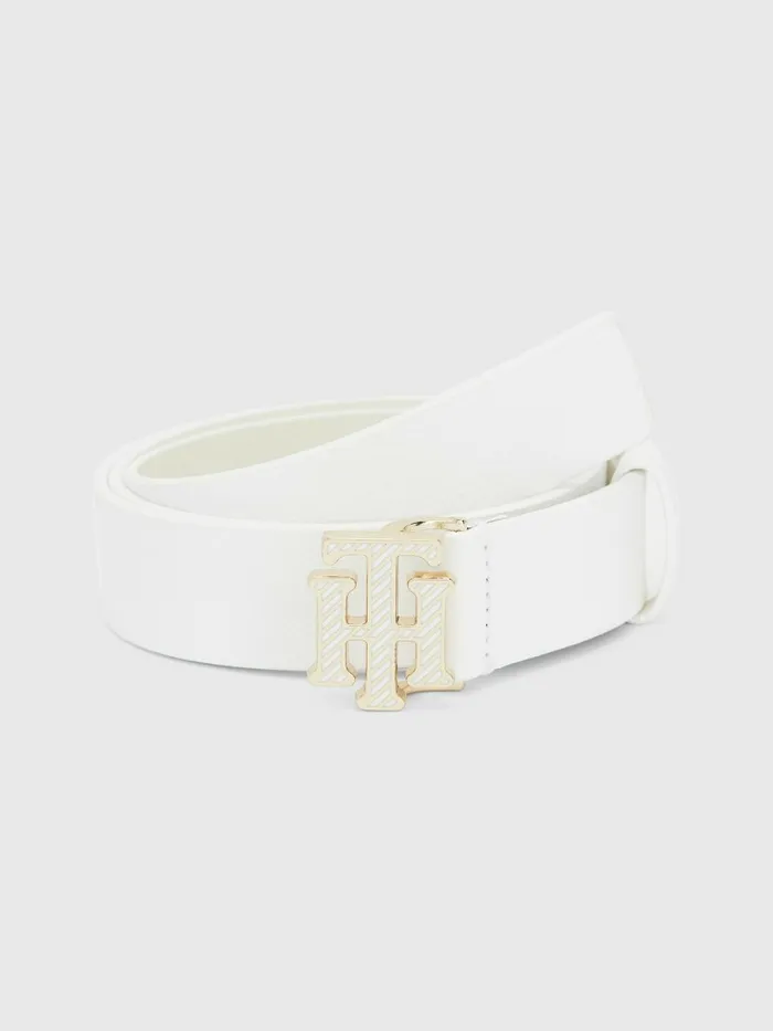 Tommy Hilfiger Monogram Buckle Leather Belt Shell White Womens Belts Gift for Friend Tommy Hilfiger Monogram Buckle Leather Belt Shell White Womens Belts Gift for Friend