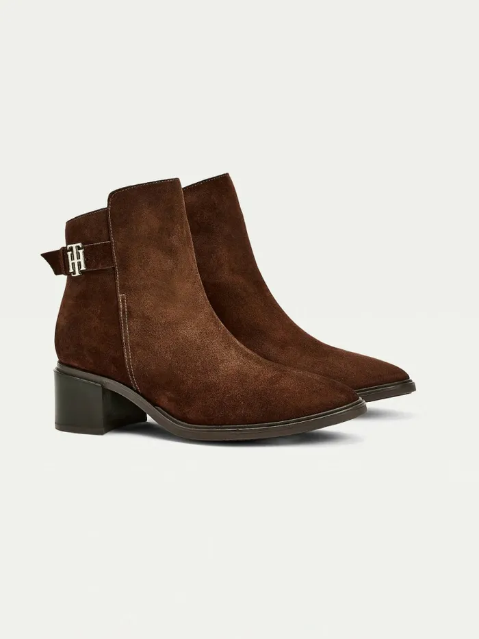 Tommy Hilfiger Monogram Buckle Mid Heel Ankle Boots Cocoa Womens Boots Casaul Tommy Hilfiger Monogram Buckle Mid Heel Ankle Boots Cocoa Womens Boots Casaul