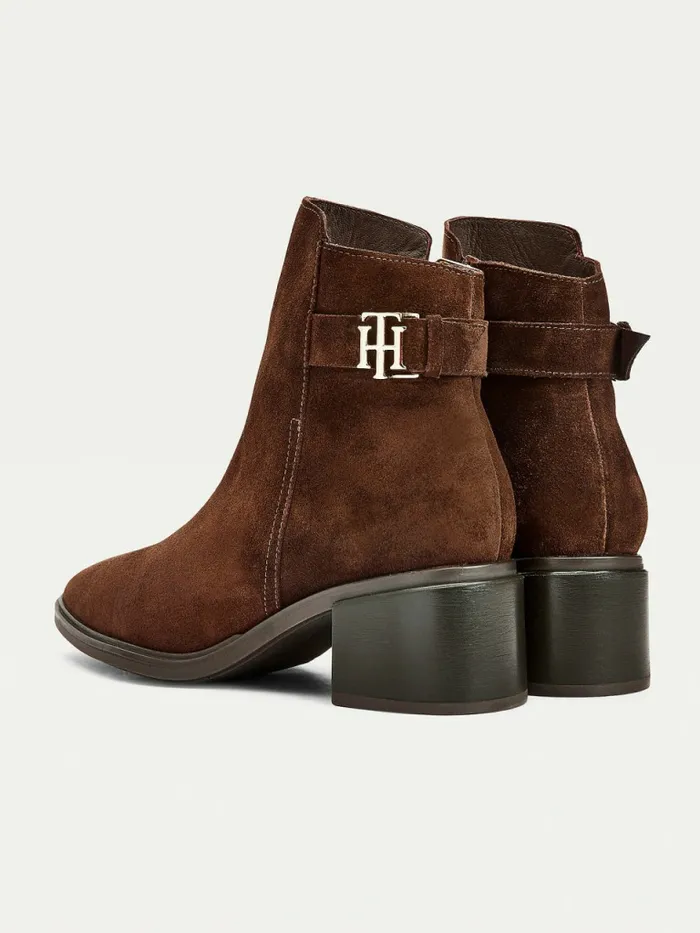 Tommy Hilfiger Monogram Buckle Mid Heel Ankle Boots Cocoa Womens Boots Casaul