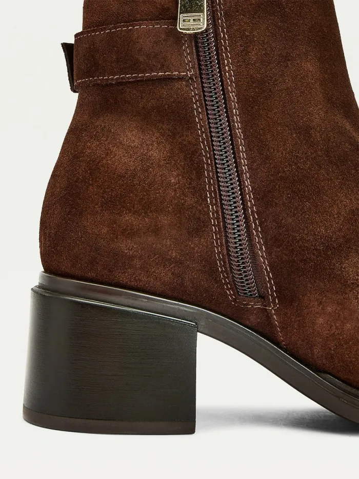 Tommy Hilfiger Monogram Buckle Mid Heel Ankle Boots Cocoa Womens Boots Casaul