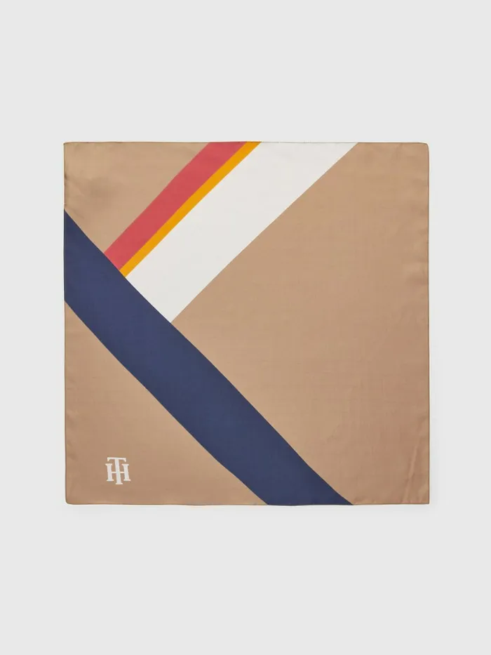 Tommy Hilfiger Monogram ColourBlocked Silk Bandana Beige Womens Hats and Scarves Popular Tommy Hilfiger Monogram ColourBlocked Silk Bandana Beige Womens Hats and Scarves Popular