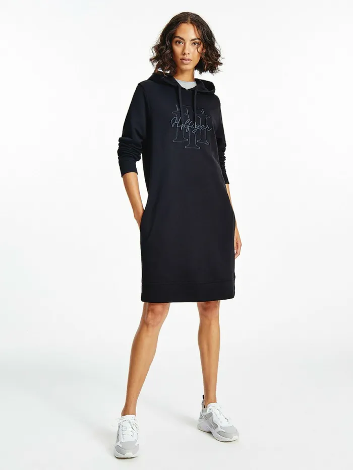 Tommy Hilfiger Monogram Embroidery Hoody Dress Black Womens Dresses and Jumpsuits Casaul Tommy Hilfiger Monogram Embroidery Hoody Dress Black Womens Dresses and Jumpsuits Casaul
