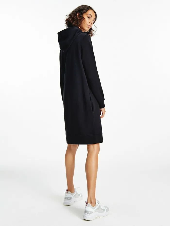 Tommy Hilfiger Monogram Embroidery Hoody Dress Black Womens Dresses and Jumpsuits Casaul