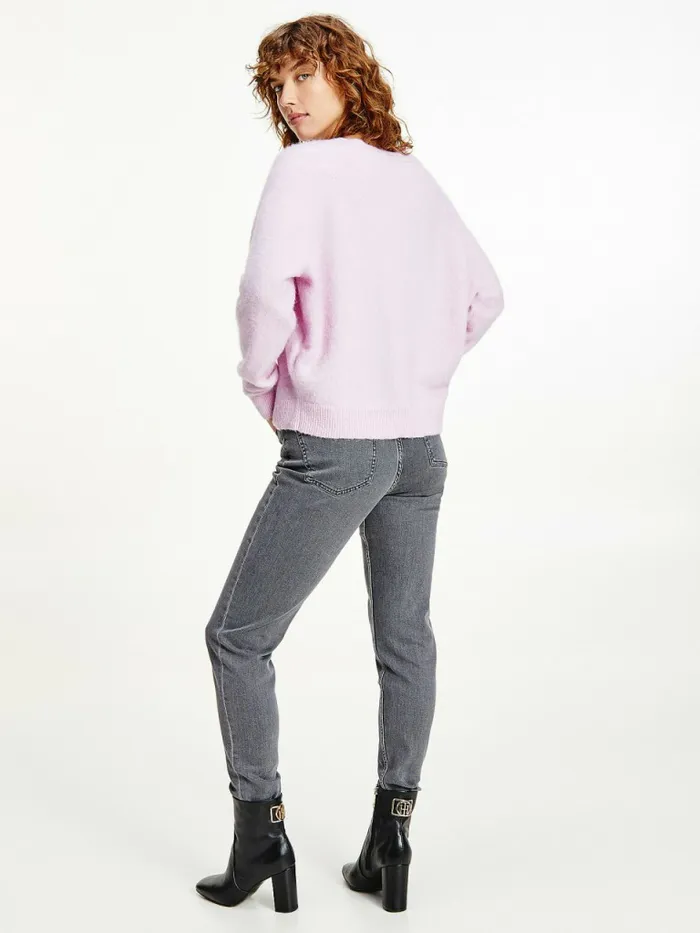 Tommy Hilfiger Monogram Embroidery Relaxed Fit VNeck Jumper Luminous Lilac Womens Knitwear Gift Ideas