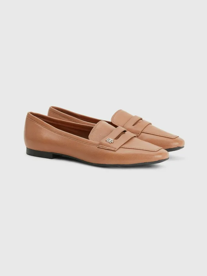 Tommy Hilfiger Monogram Leather Flat Loafers Summer Cognac Womens Flat Shoes Online Tommy Hilfiger Monogram Leather Flat Loafers Summer Cognac Womens Flat Shoes Online