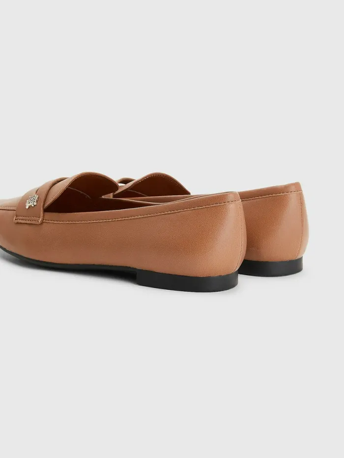 Tommy Hilfiger Monogram Leather Flat Loafers Summer Cognac Womens Flat Shoes Online
