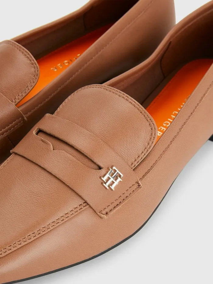 Tommy Hilfiger Monogram Leather Flat Loafers Summer Cognac Womens Flat Shoes Online
