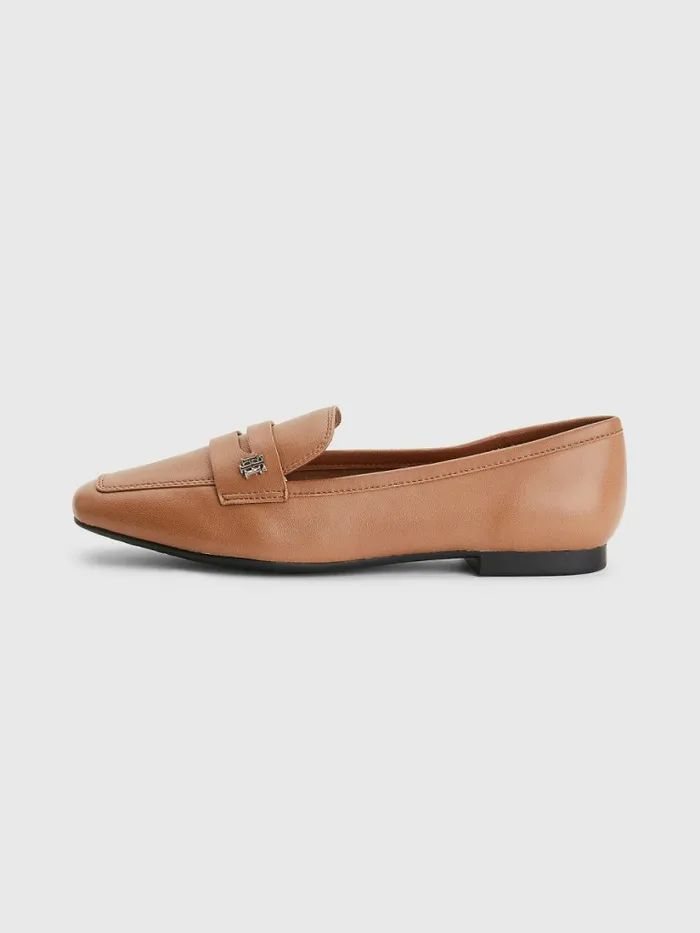 Tommy Hilfiger Monogram Leather Flat Loafers Summer Cognac Womens Flat Shoes Online