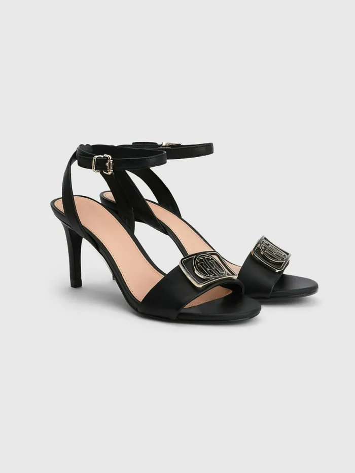 Tommy Hilfiger Monogram Leather Heeled Sandals Black Womens Sandals Gift Ideas Tommy Hilfiger Monogram Leather Heeled Sandals Black Womens Sandals Gift Ideas