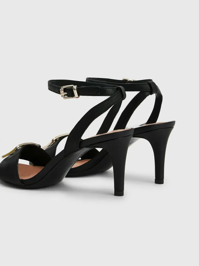 Tommy Hilfiger Monogram Leather Heeled Sandals Black Womens Sandals Gift Ideas
