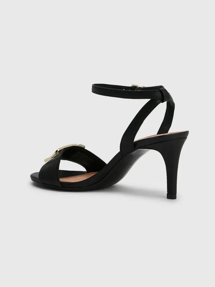 Tommy Hilfiger Monogram Leather Heeled Sandals Black Womens Sandals Gift Ideas