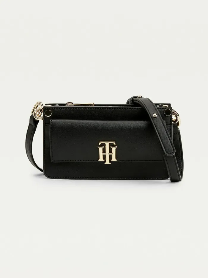 Tommy Hilfiger Monogram Lock Small Crossover Bag Black Womens Bags Gift for Friend Tommy Hilfiger Monogram Lock Small Crossover Bag Black Womens Bags Gift for Friend
