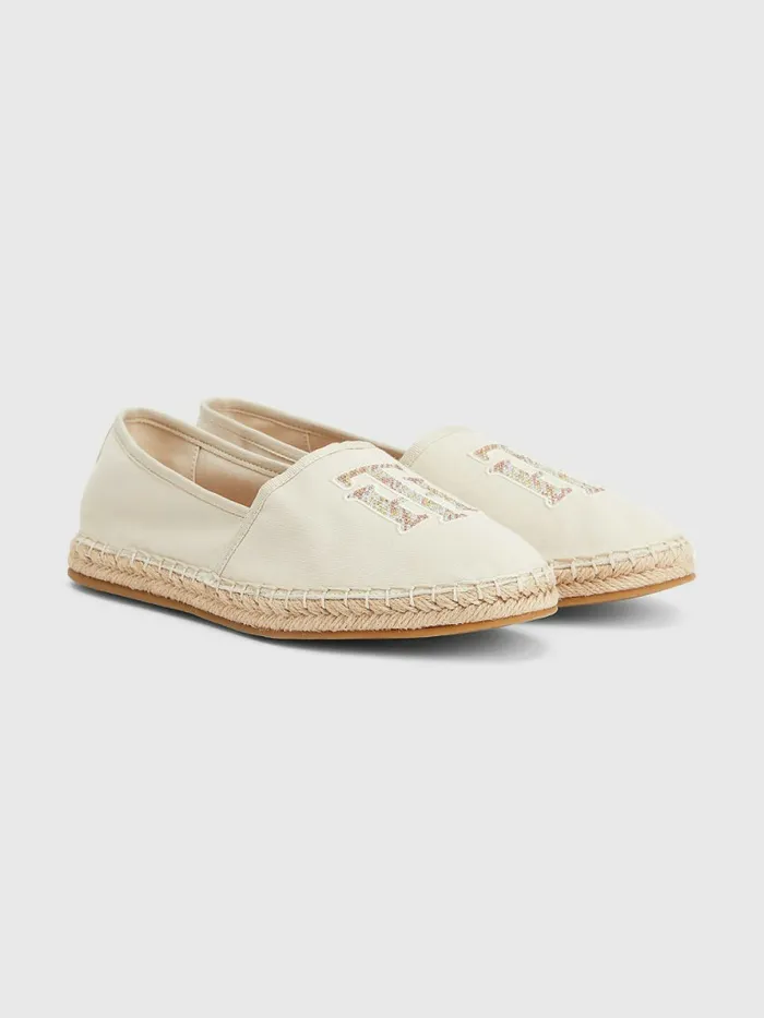 Tommy Hilfiger Monogram Logo Espadrilles Classic Beige Womens Flat Shoes Sale