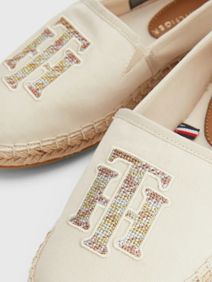 Tommy Hilfiger Monogram Logo Espadrilles Classic Beige Womens Flat Shoes Sale