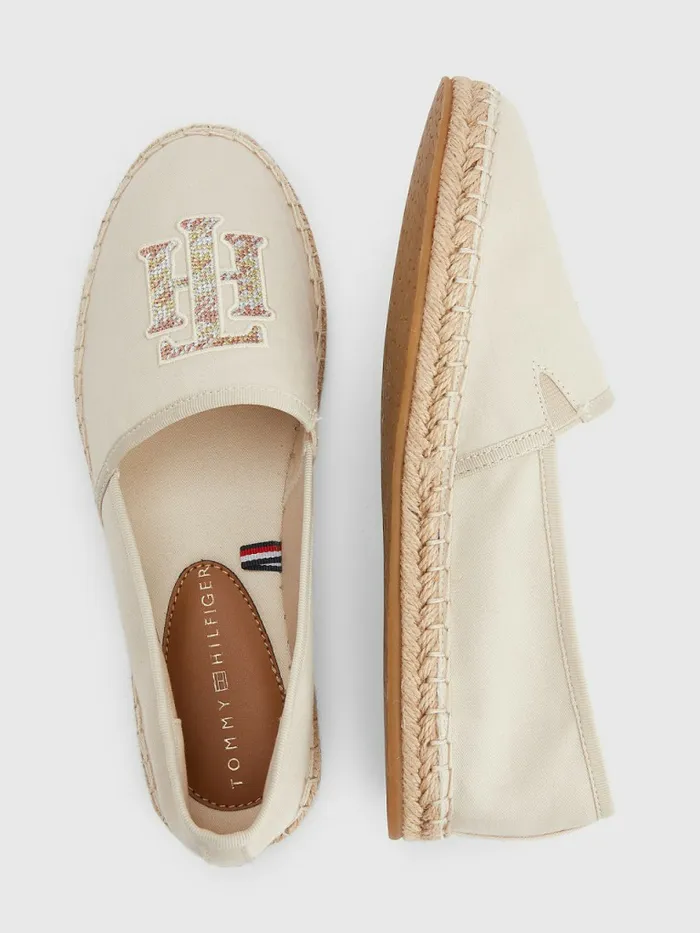 Tommy Hilfiger Monogram Logo Espadrilles Classic Beige Womens Flat Shoes Sale